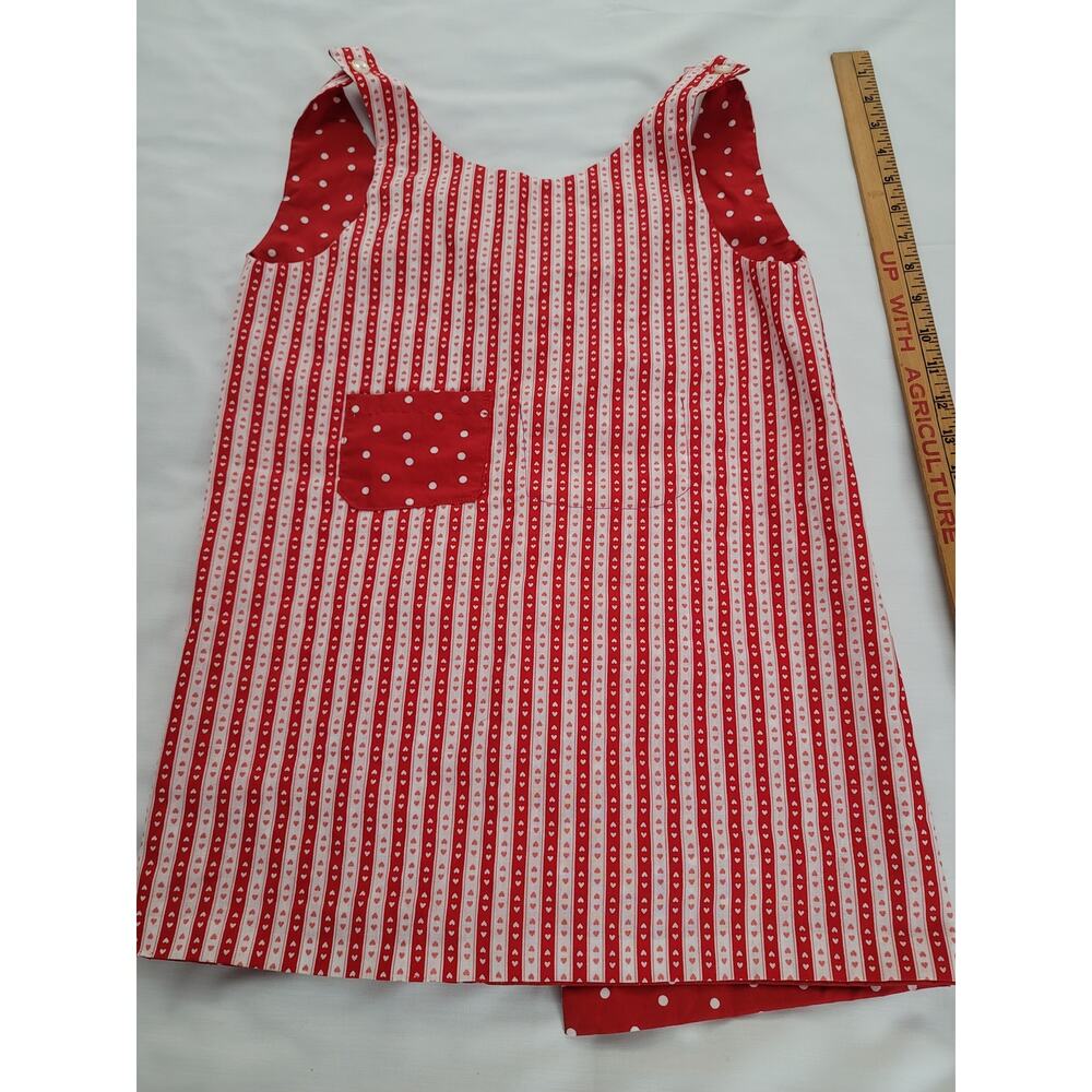 Mamas Helper Apron Handmade Reversible Sz Small Red Stripe W Hearts Red W Dots